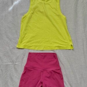 Yellow Tank Top and Pink High-Waisted Shorts 6”